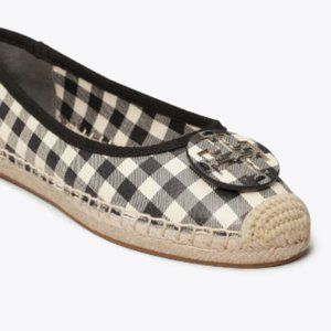 NWT Tory Burch Minnie Plaid Ballet Flat Espadrille Shoes Printed Leather Sze 7.5